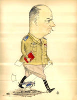 Caricature du chef d'escadron de La Chapelle, Saumure 1950, réalisée par ses élèves.